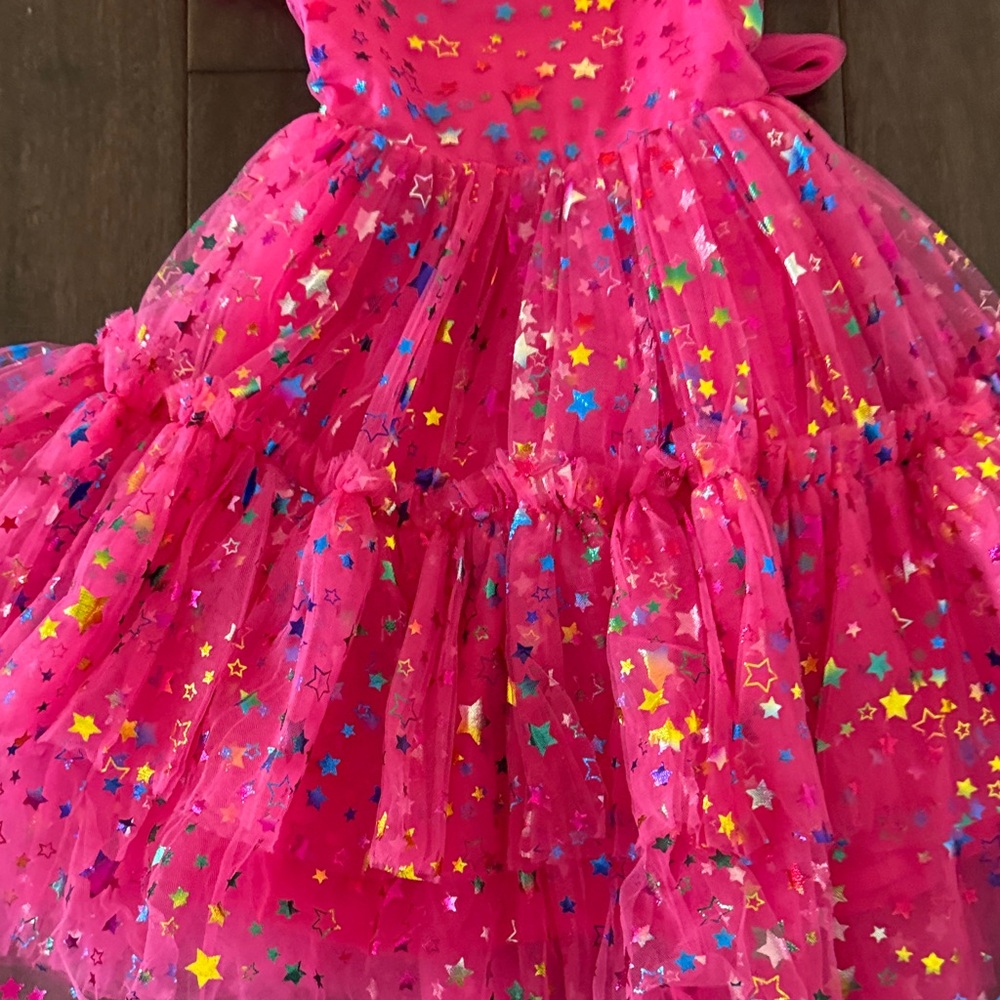 NWT Imekis Girls' Bright Pink Star Tulle Party Dress - Picture 4 of 12